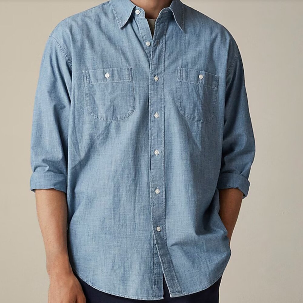 JCrew Classic Fit Organic Cotton Chambray Workshirt Size XL